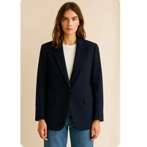 Vintage L.L. Bean Navy Wool Blazer Oversized Made in USA Classic Preppy